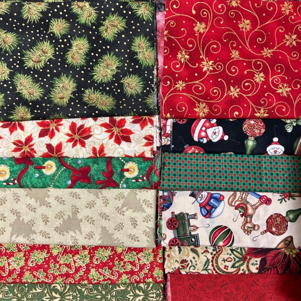 12 Fat Quarters Holiday Fabric Metallics & Quilt Shop Quality 100% Cotton Lot#2